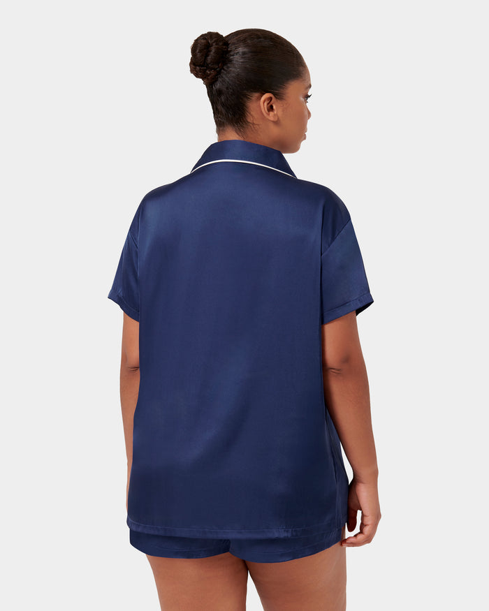 Bluebella Abigail Luxury Satin Short Set Navy Blue/Cream