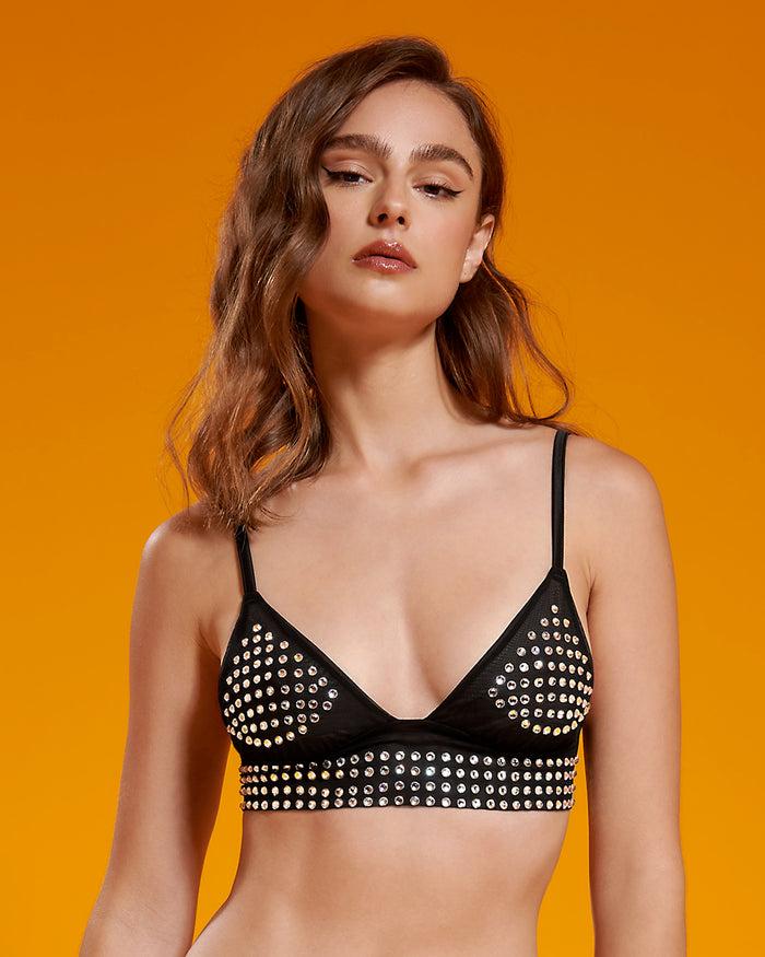 bluebella BB x Ashish Silver Diamante Satin and Mesh Soft Bralette
