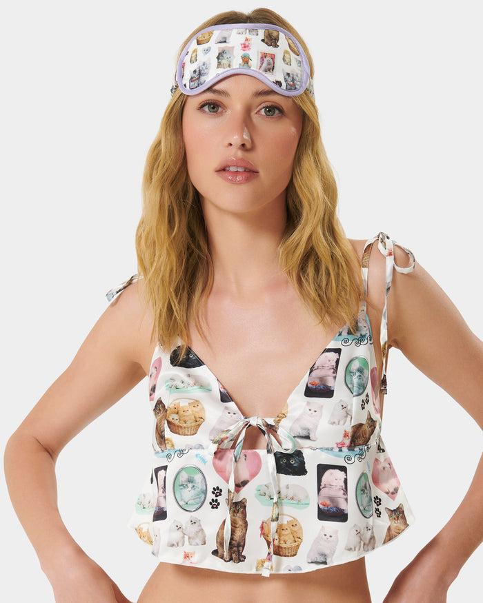 bluebella BB x Ashley Williams Kitten Print Luxury Satin Eye Mask