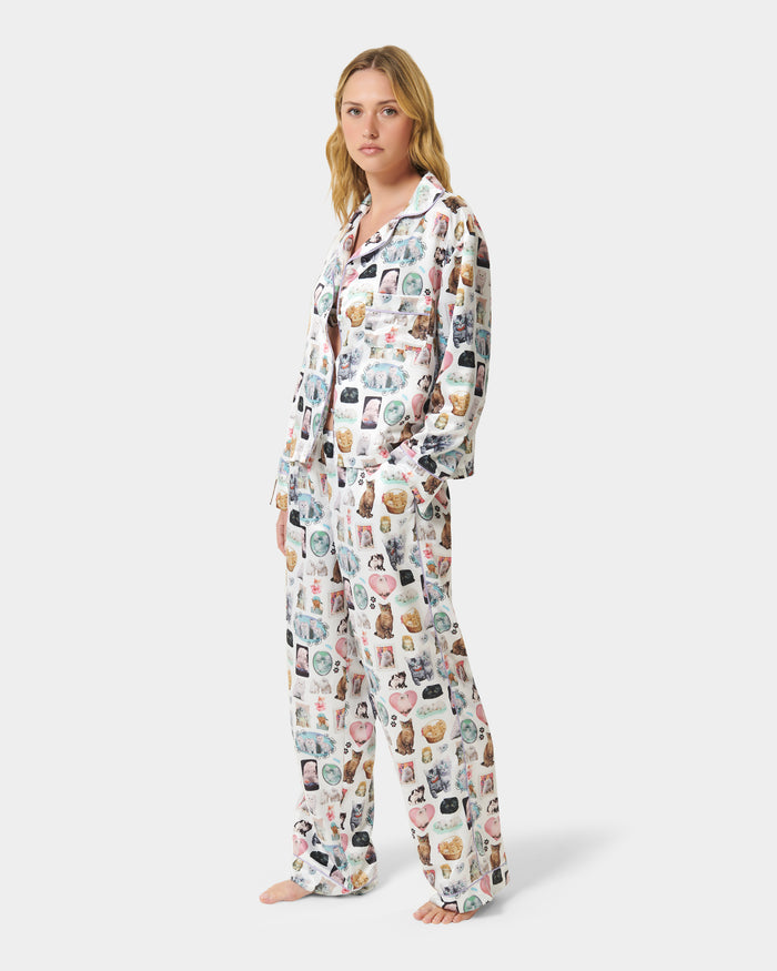 Bluebella BB X Ashley Williams Kitten Print Luxury Satin Shirt