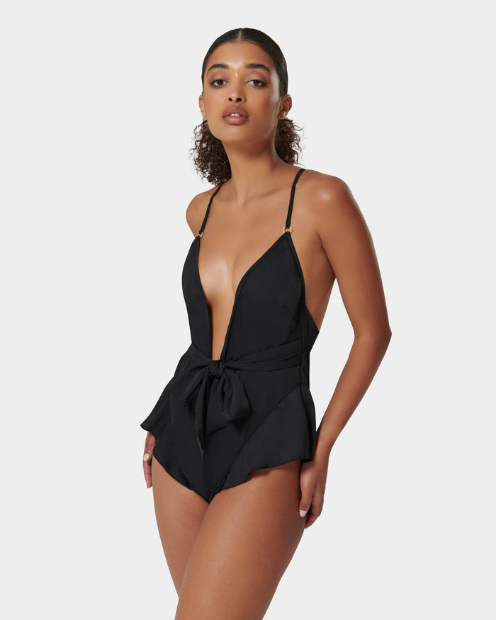 Bluebella Blake Luxury Satin Teddy Black