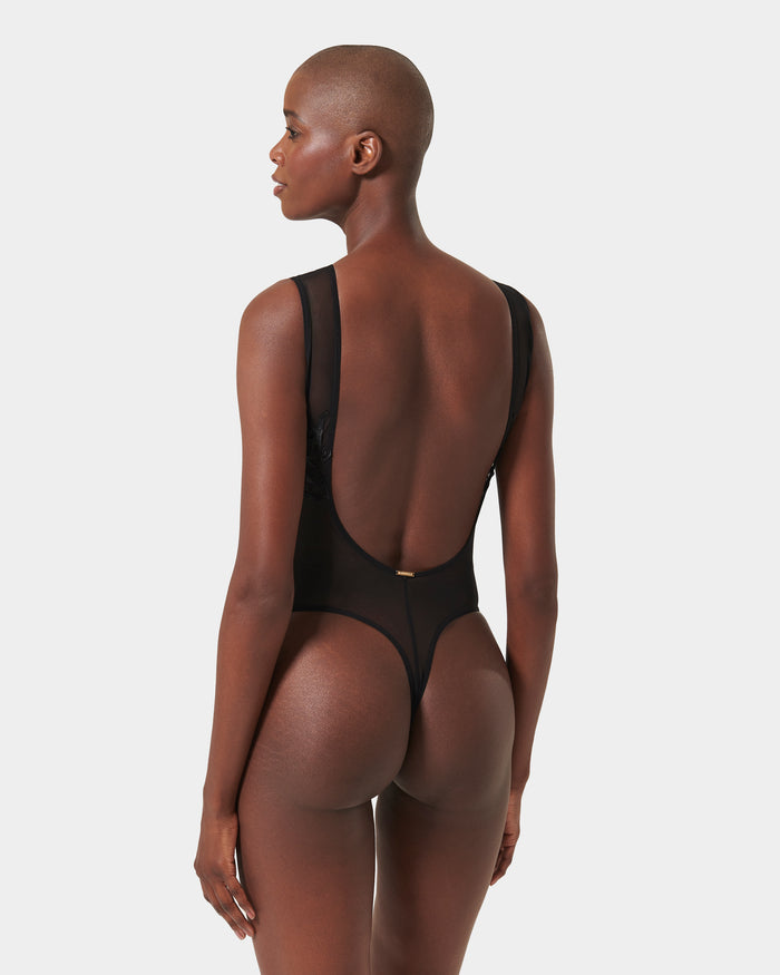 Bluebella Etienne Embroidered Sheer Bodysuit Black