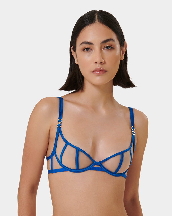 bluebella Etta Sheer Strappy Bra Blue