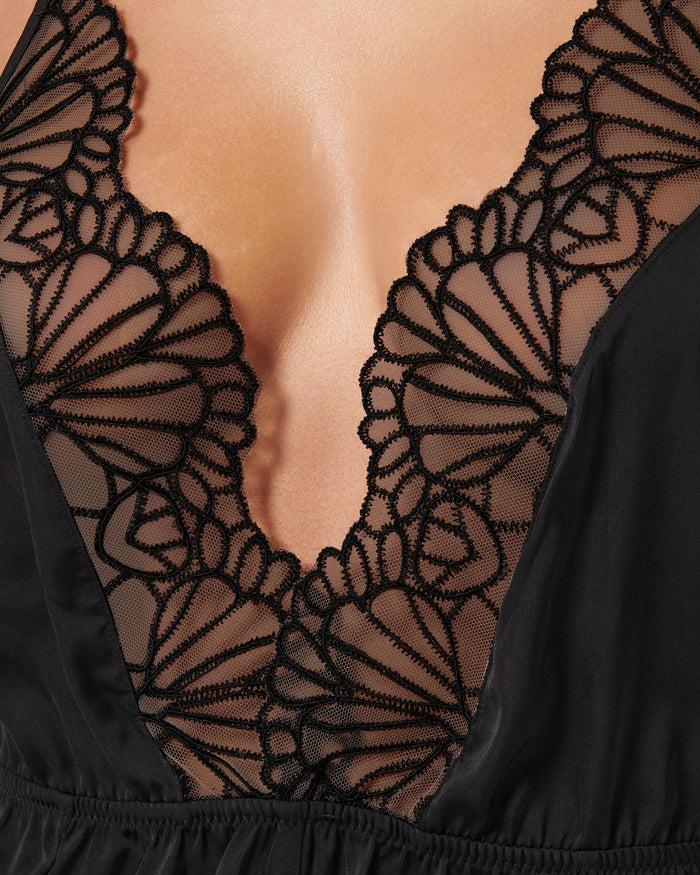 Bluebella Genevieve Luxury Satin Teddy Black/Sheer
