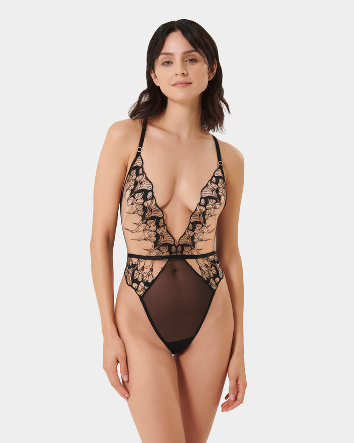 bluebella Kalmia Embroidered Sheer Bodysuit Black