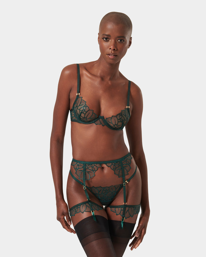 Bluebella Laurel Leaf Embroidered Bra Green