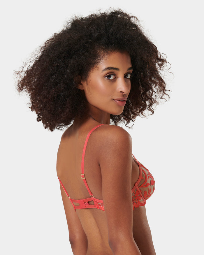 Bluebella Leonora Floral Embroidered Bra Coral