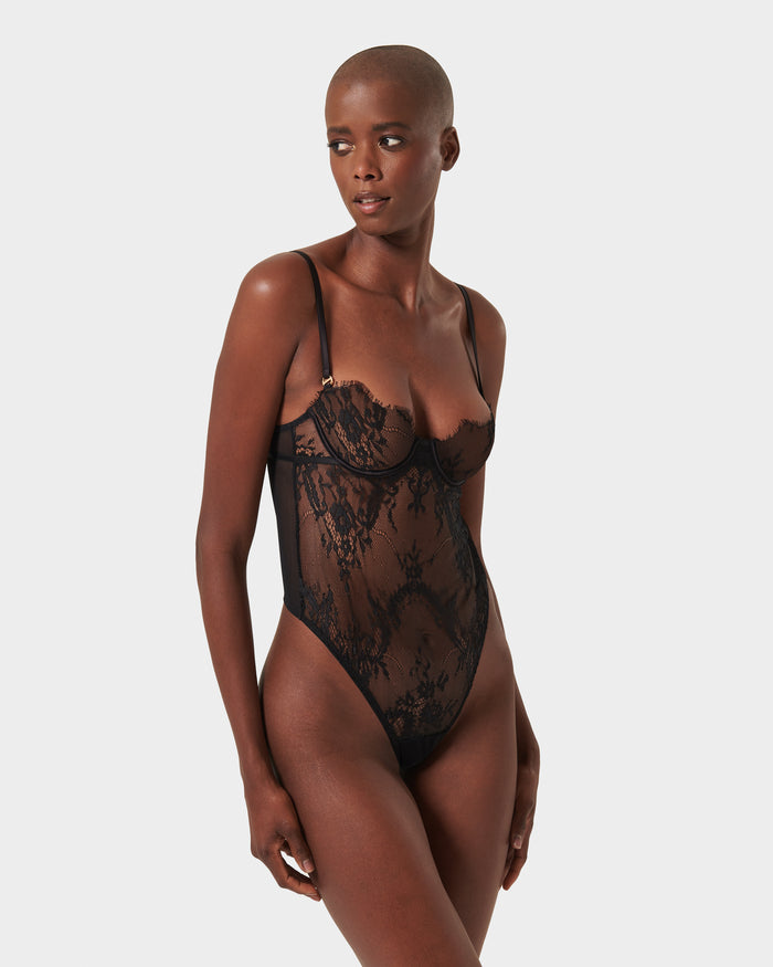 Bluebella Madeline Sheer Lace Bodysuit Black