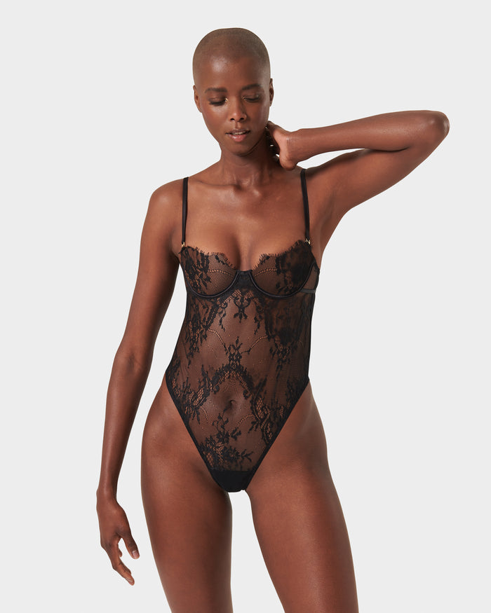 bluebella Madeline Sheer Lace Bodysuit Black