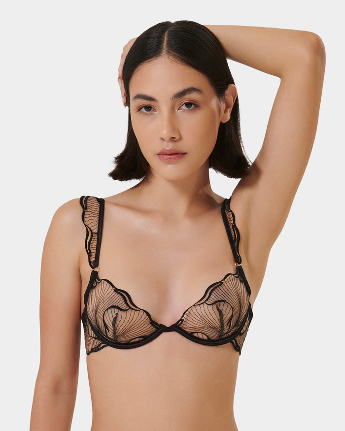 bluebella Marabel Embroidered Sheer Bra Black