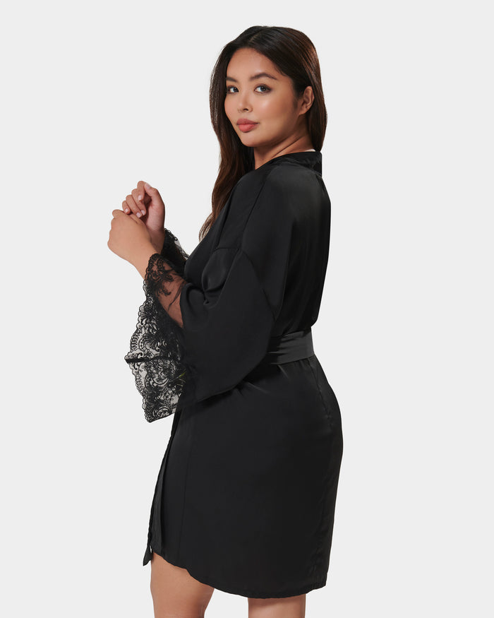 Bluebella Marseille Luxury Satin Kimono Black