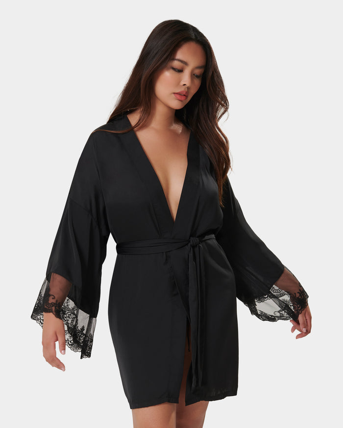 Bluebella Marseille Luxury Satin Kimono Black