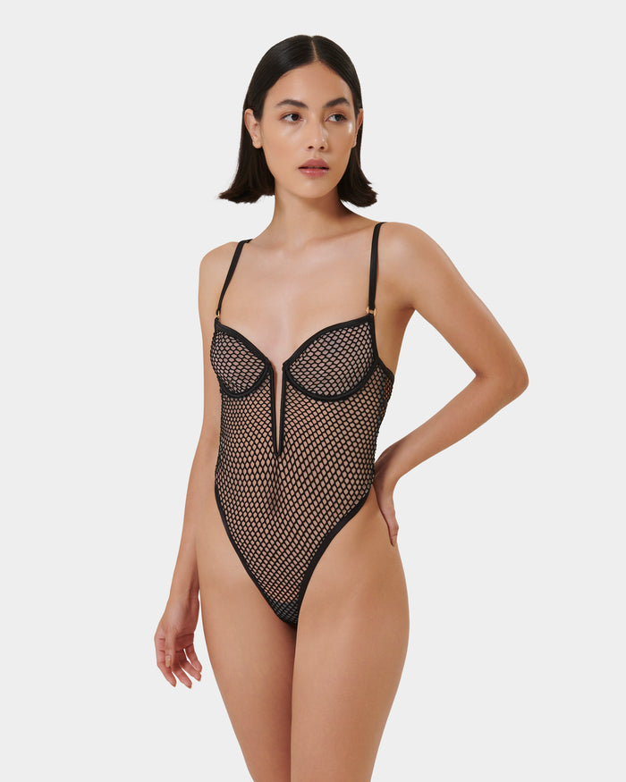 Bluebella Mina Fishnet Bodysuit Black