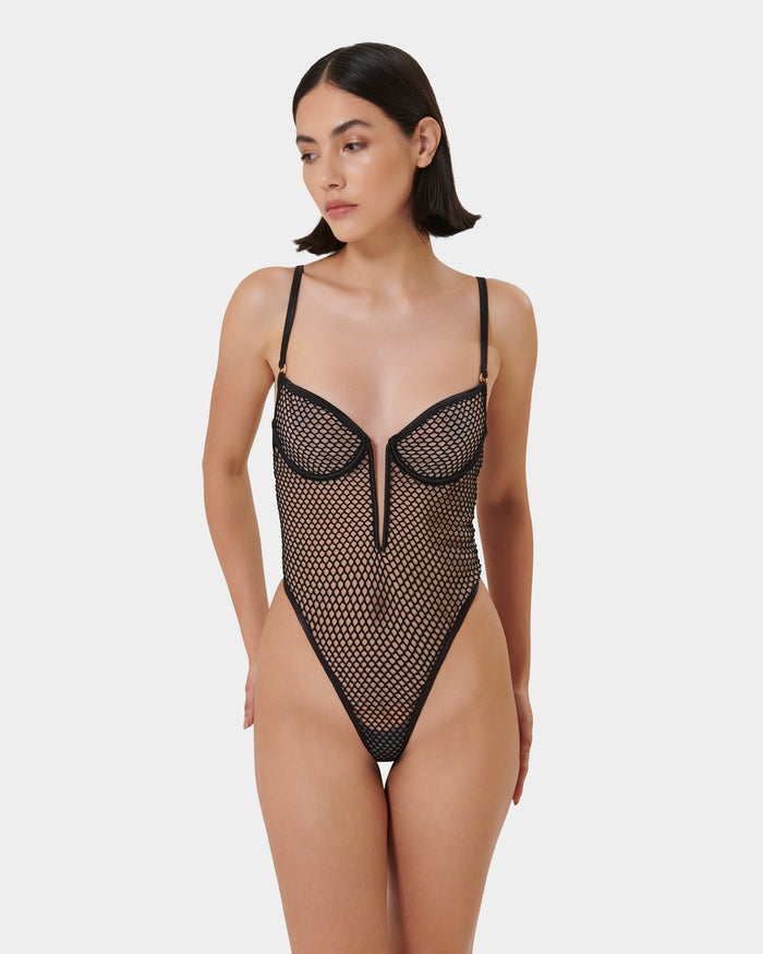 bluebella Mina Fishnet Bodysuit Black
