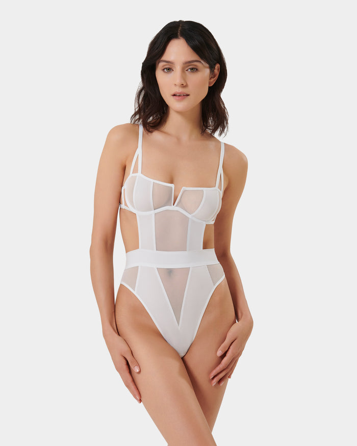 bluebella Orla Sheer Mesh Bodysuit White
