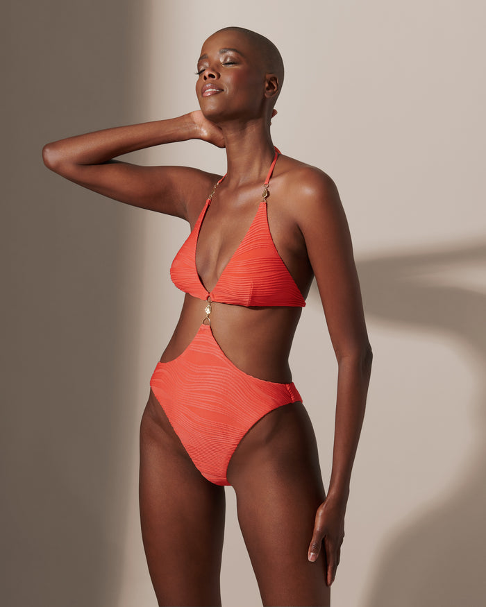 Bluebella Orta Plunge Cut-out Swimsuit Hot Coral