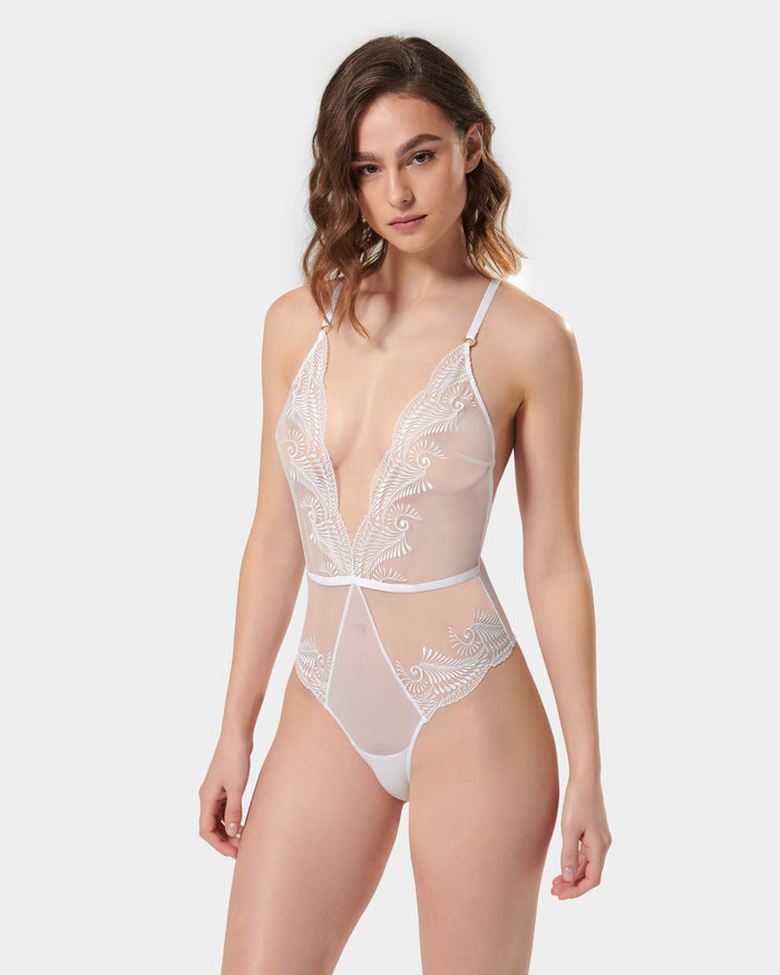 Bluebella Rafaela Embroidered Sheer Bodysuit White
