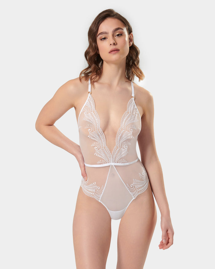 bluebella Rafaela Embroidered Sheer Bodysuit White