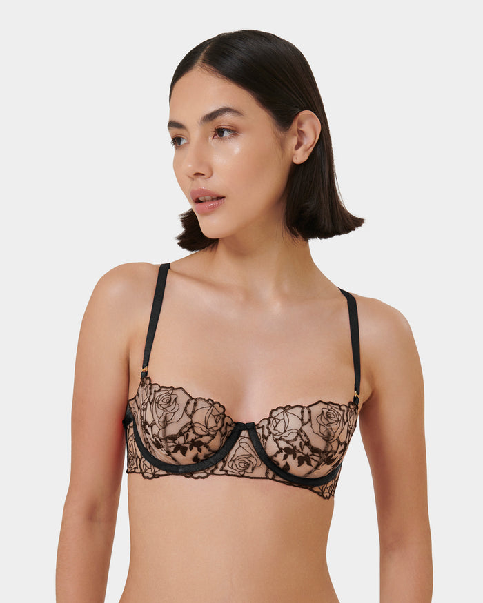 bluebella Rosalie Embroidered Balcony Bra Black