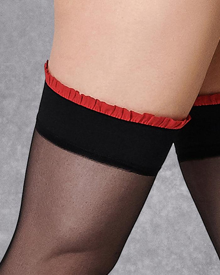 Bluebella Ruffle Top/Plain Leg Hold Ups Black/Red