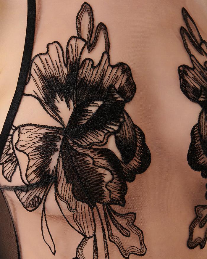 Bluebella Safiya Embroidered Sheer Bodysuit Black