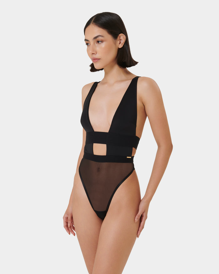 Bluebella Topaz Strappy Sheer Bodysuit Black