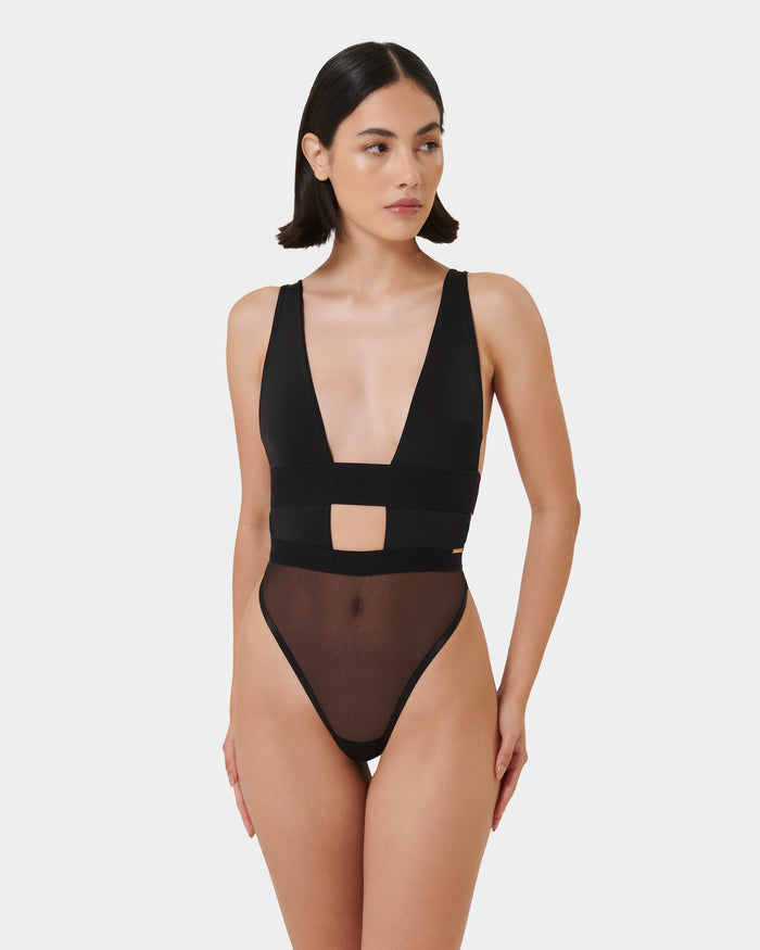 bluebella Topaz Strappy Sheer Bodysuit Black
