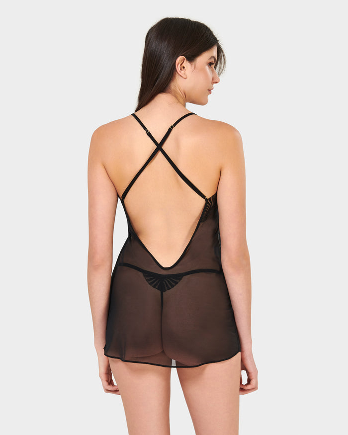 Bluebella Trista Short Chemise And Thong Set Black