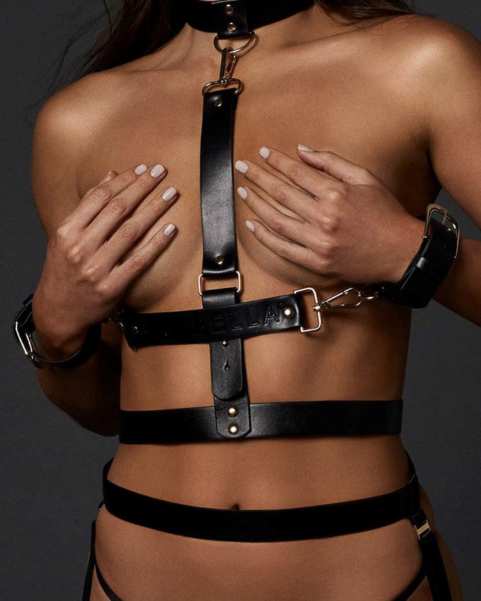 bluebella Zadie Faux Leather Cuffs Black/Gold