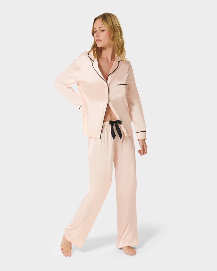 bluebella Claudia Shirt and Trouser Set Pale Pink/Black