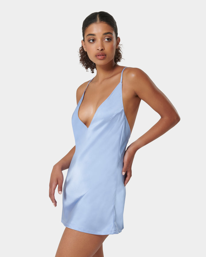 Bluebella Clea Luxury Satin Short Chemise Hydrangea Blue