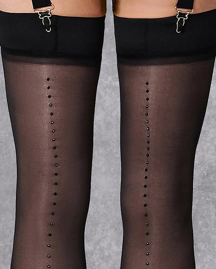 Bluebella Diamante Back Seam Leg/Plain Top Stockings Black