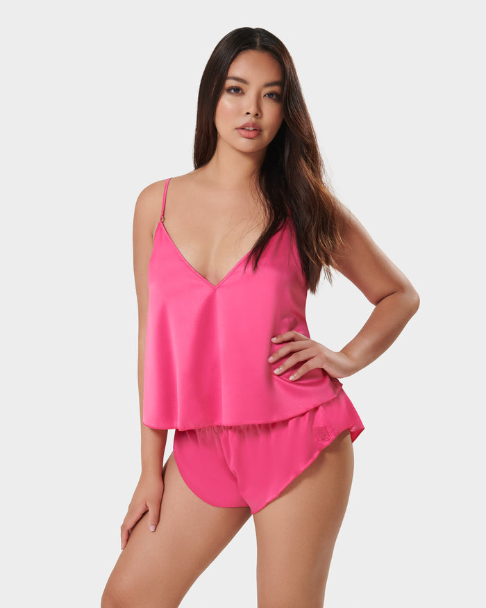 bluebella Faye Luxury Satin Cami and Short Set Fuchsia Pink