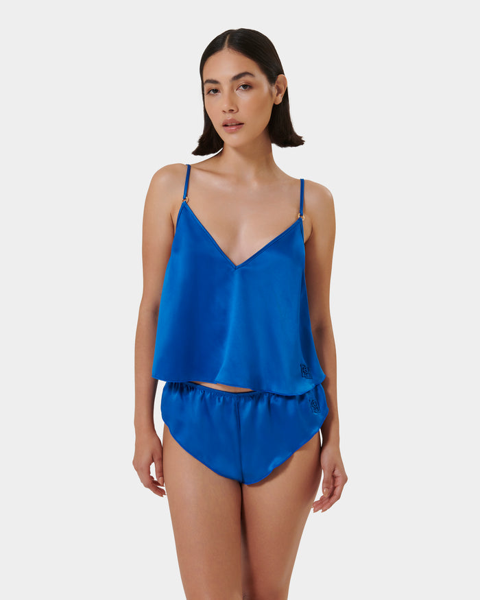 bluebella Faye Luxury Satin Cami Top and Short Set Egyptian Blue