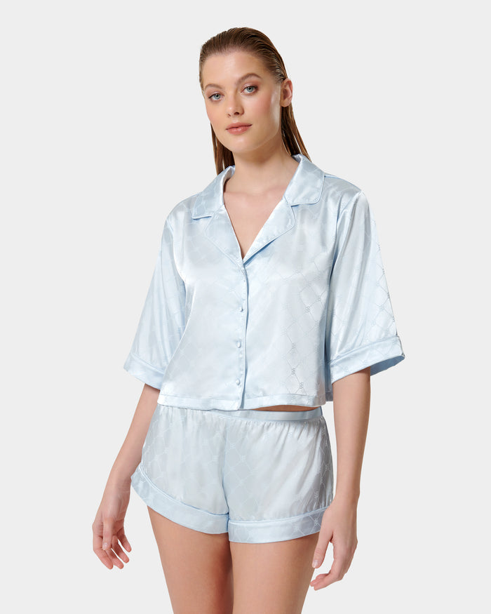 bluebella Helene Luxury Satin Short Pyjama Set Ice Water Blue