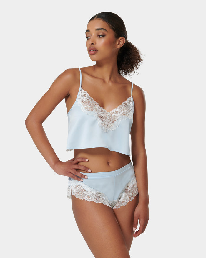 bluebella Isabella Luxury Satin Cami and Short Set Ice Water Blue/White