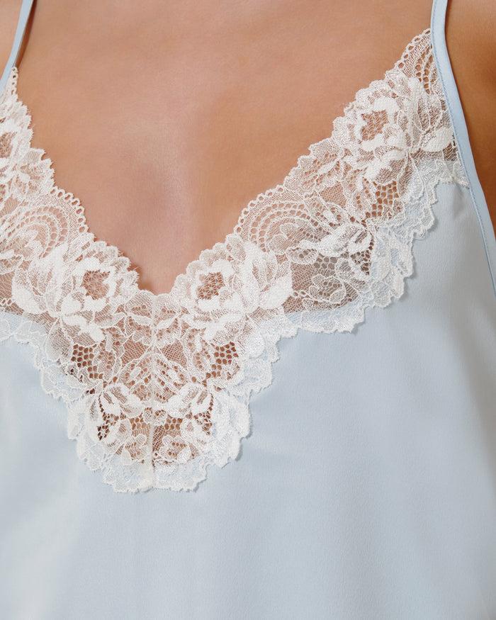 Bluebella Isabella Luxury Satin Short Chemise Ice Water Blue/White