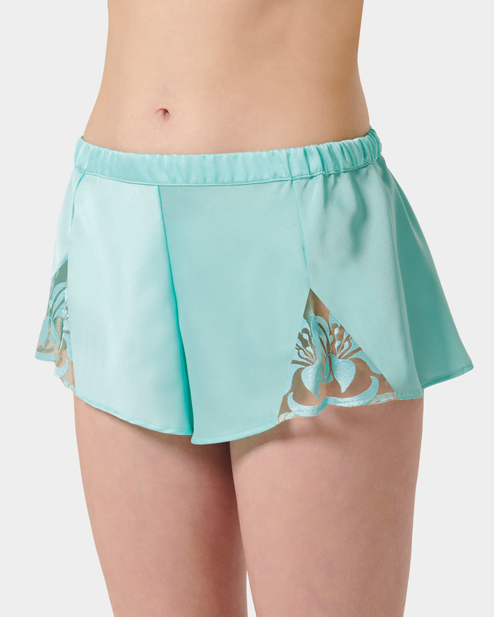 Bluebella Leonora Luxury Satin Cami And Short Set Island Paradise Blue/Sheer