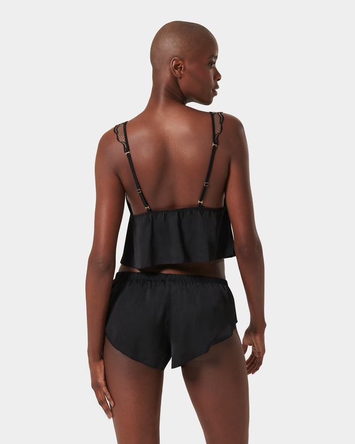 Bluebella Marabel Luxury Satin Cami And Short Set Black/Sheer