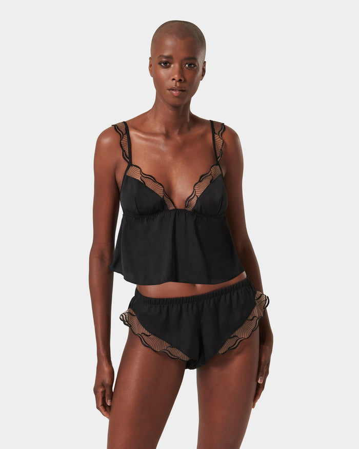 bluebella Marabel Luxury Satin Cami and Short Set Black/Sheer