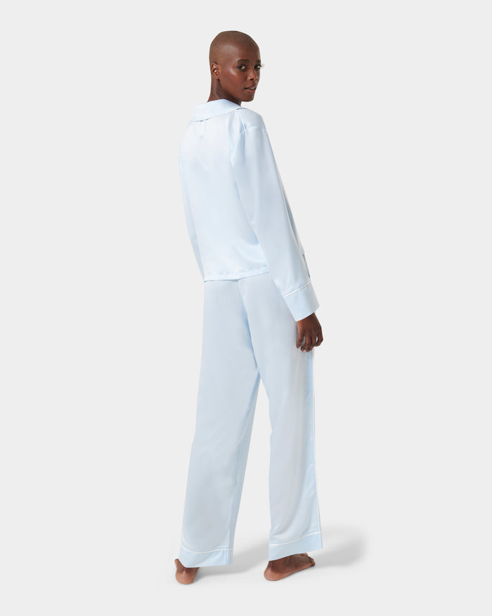 Bluebella Sara Luxury Satin Long Set Ice Water Blue/White