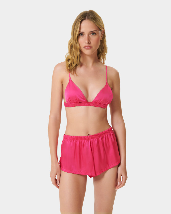 bluebella Saskia Luxury Satin Soft Bra and Short Set Fuchsia Pink