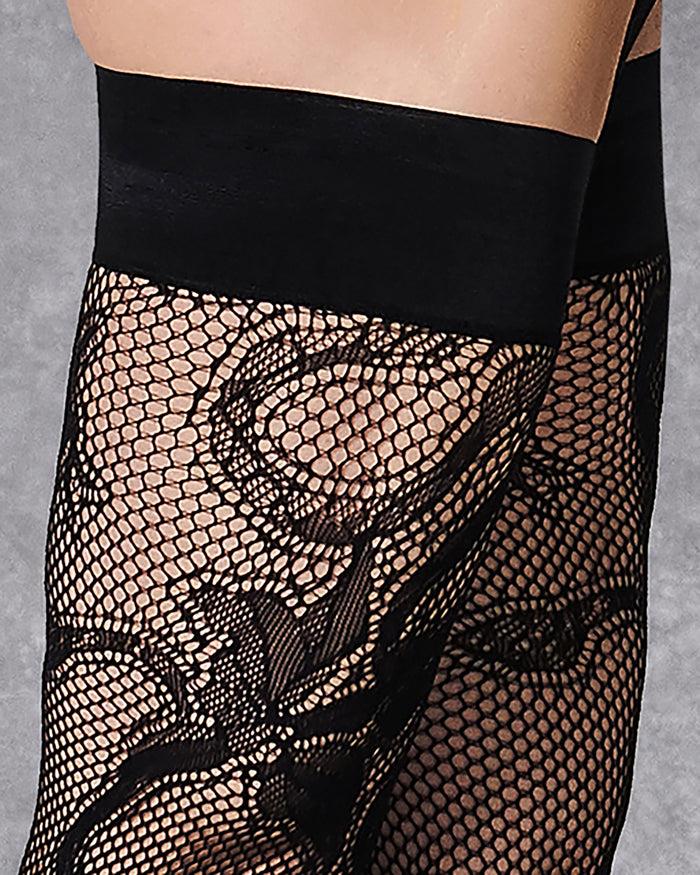 Bluebella Snake Fishnet Leg/Plain Top Hold Ups Black