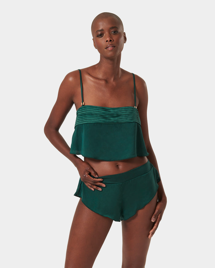 bluebella Stephanie Luxury Satin Crop Cami and Short Set Botanical Garden Green
