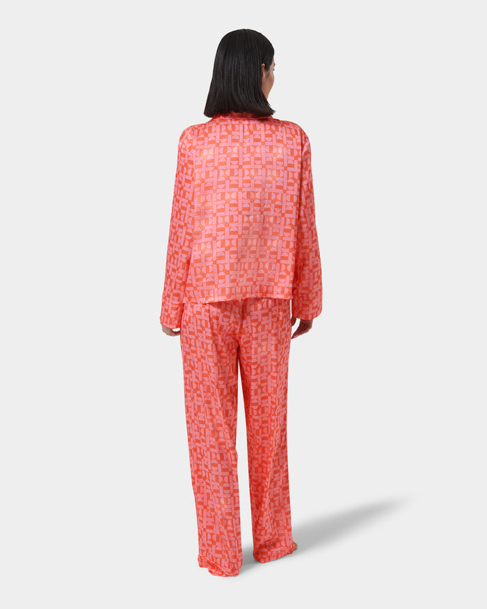 Bluebella Tabitha Luxury Satin Long Pyjama Set Hot Coral/Dianthus Pink