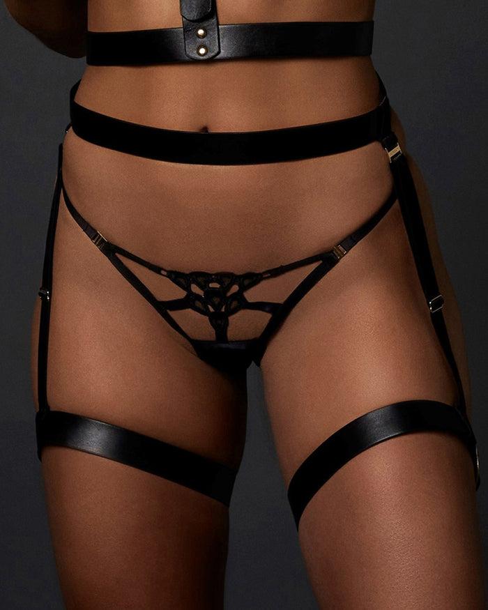 bluebella Zadie Faux Leather Thigh Harness Black/Gold