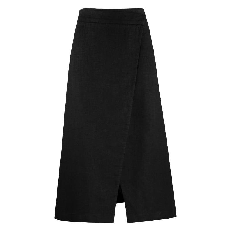Bluemint ANISSA BLACK Linen Midi Wrap Skirt