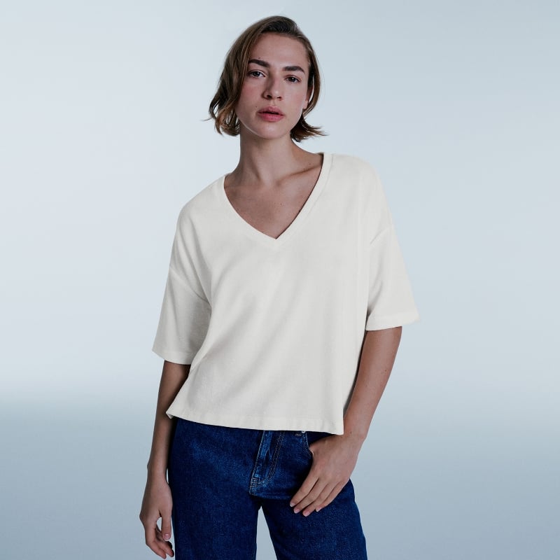 Bluemint CLAIRE ECRU V-Neck Towelling T-Shirt