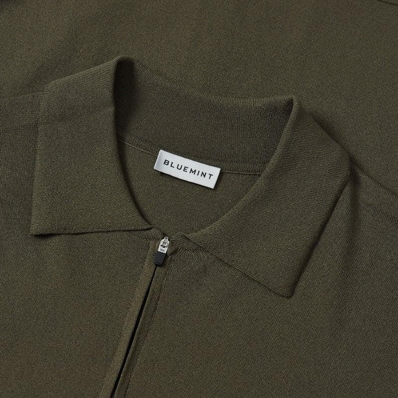 Bluemint DEVON OLIVE Half-Zip Knit Polo Shirt