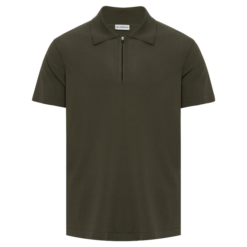 bluemint DEVON OLIVE Half-Zip Knit Polo Shirt